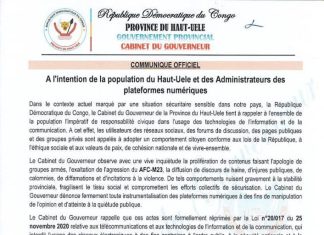 Haut-Uele : le cabinet du Gouverneur met en garde contre les dérives sur les réseaux sociaux